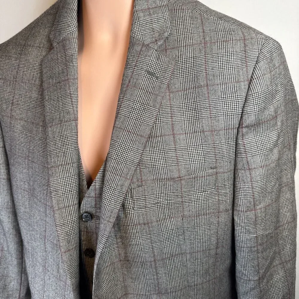 Ryan Seacrest Distinction Slim Fit 3 Piece Suit 40S 34x33 Gray Glen Plaid Wool